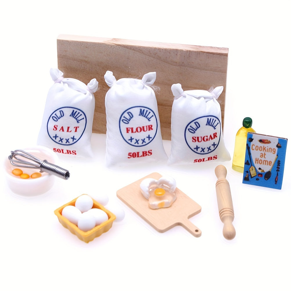 Dollhouse Kitchen Set Whisk Flour Sugar Bottles Wood Plastic DIY Decor