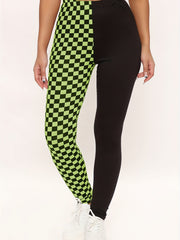 Plaid Print Colorblock Skinny Leggings Casual Every Stretchy Leggings