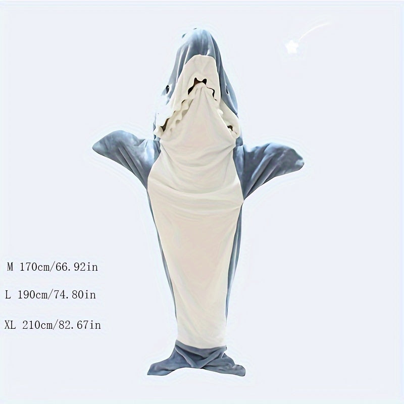 Shark Cartoon Sleeping Bag Soft Flannel Hoodie Wearable Blanket