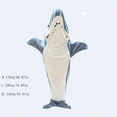Shark Cartoon Sleeping Bag Soft Flannel Hoodie Wearable Blanket