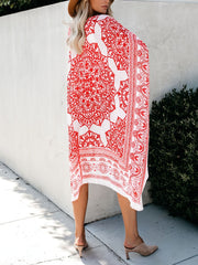 Geometrical Print Cover Up Shirt V Neck Loose Fit