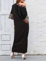 Geometric Pattern Contrast Band Beach Cover Up Half Sleeve Sun Protection