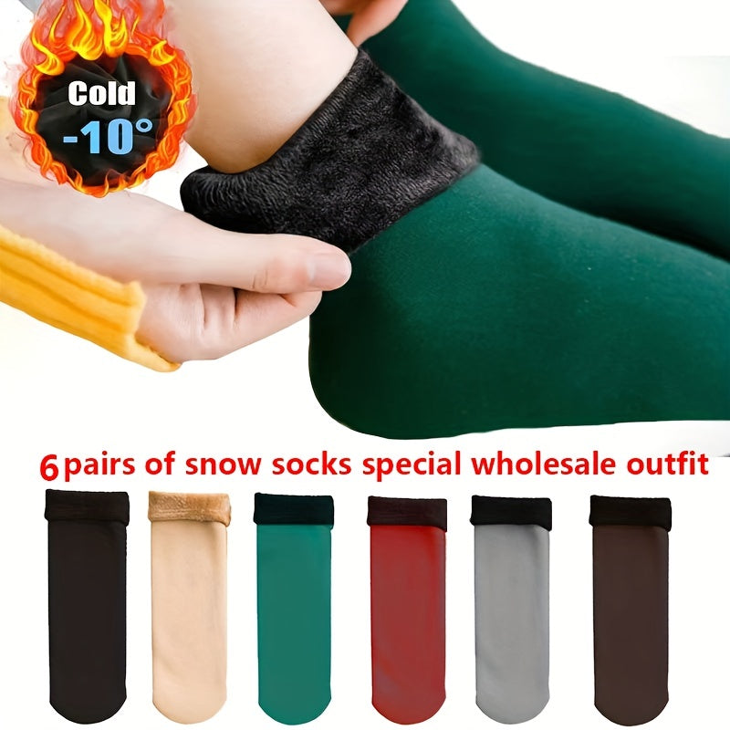 6 Pairs Plush Lined Socks Warm Mid Tube Women's Stockings
