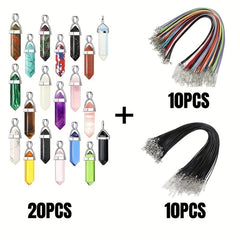 40pcs Chakra Crystal Pendant Necklace Set Hexagonal Bullet Shape Quartz Stones