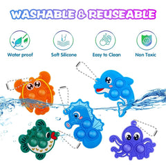 10pcs Ocean Animal Pop Fidget Toy Keychains Silicone Bubble Popping Toys
