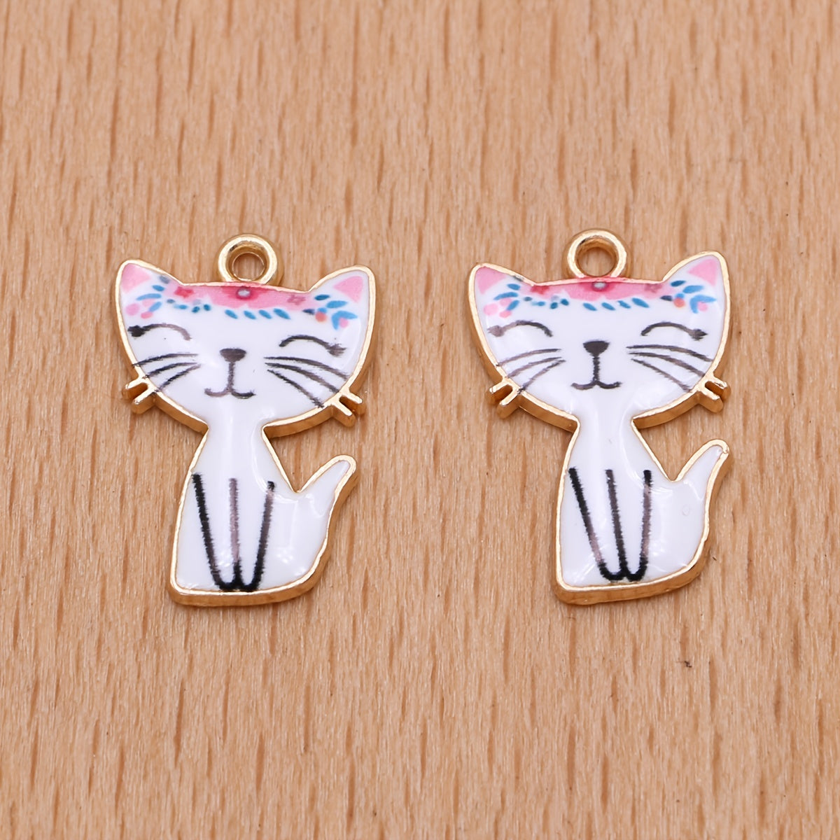 10Pcs Enamel Cat Charms for Jewelry Making DIY Necklace Earrings