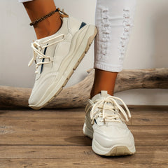 Women's Faux Leather Mesh Sneakers Lightweight Comfortable Non Slip Running Shoe