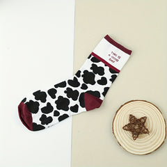 3 Pairs Cow Spot Print Socks Comfy & Breathable Mid Tube Socks Women's Stockings