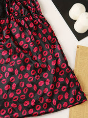Sexy Lips Print Lace V Neck Cami Dress