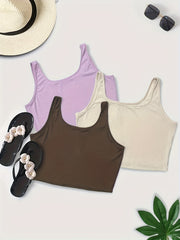 3 Pack Plus Size Ribbed Square Neck Crop Tank Set