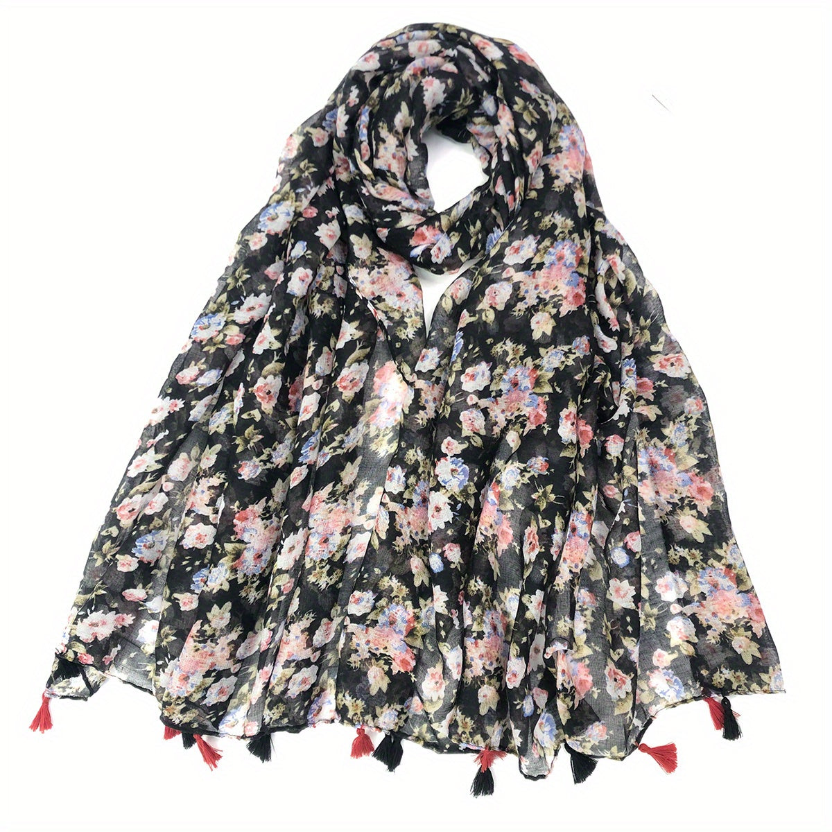 Boho Floral Tassel Scarf Vintage Shawl Windproof Head Wrap