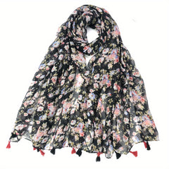 Boho Floral Tassel Scarf Vintage Shawl Windproof Head Wrap