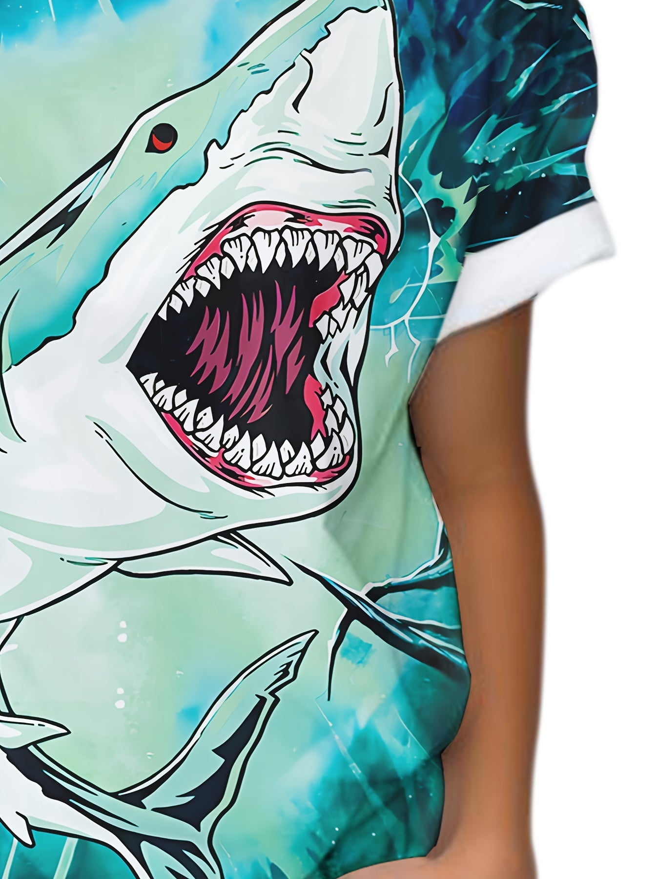 Kids Shark Print Short Sleeve T shirt - Boys Girls Summer Tees