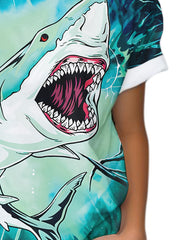 Kids Shark Print Short Sleeve T shirt - Boys Girls Summer Tees