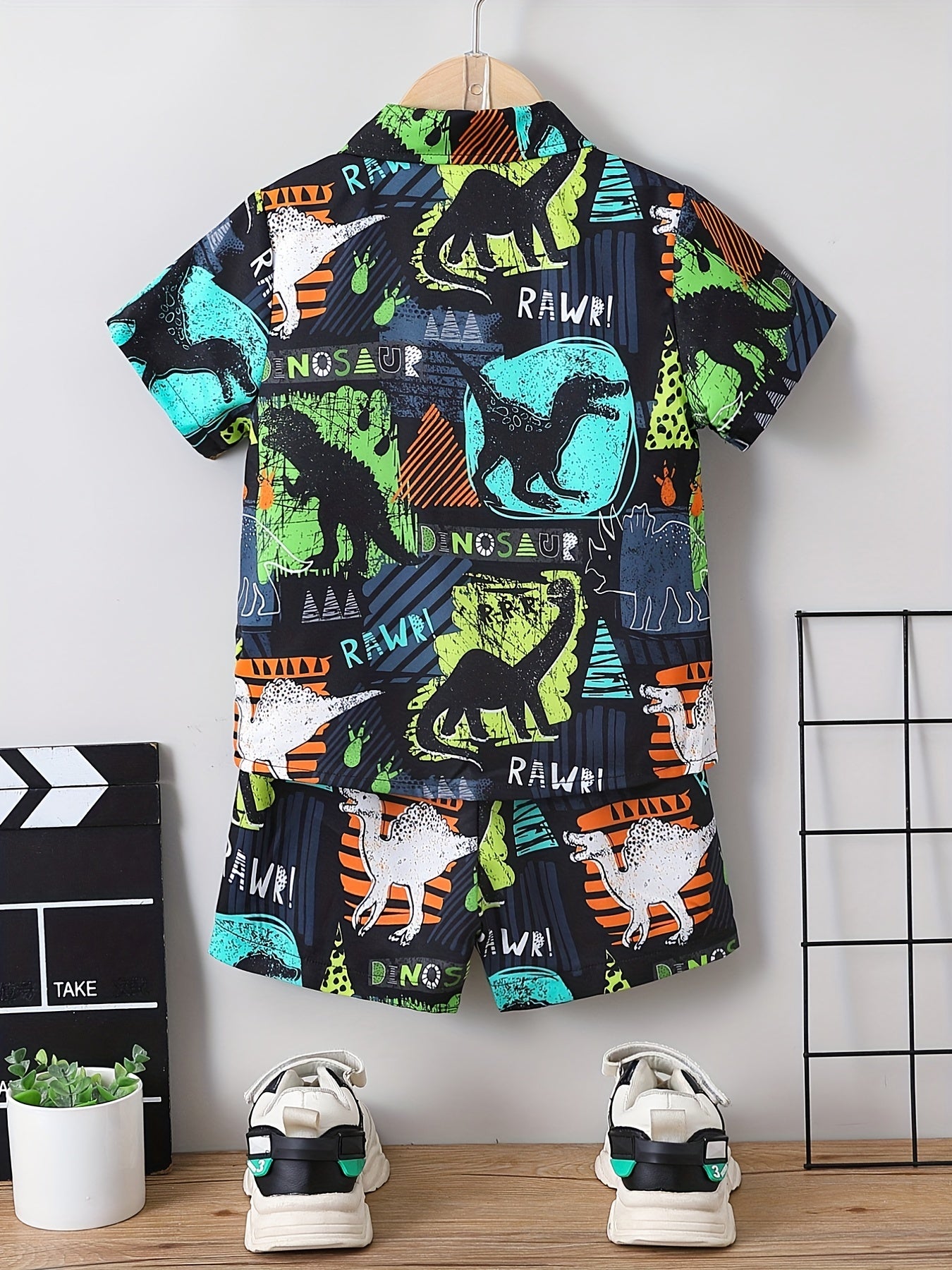 2pcs Toddler Boys Dinosaur Shirt & Shorts Set Kids Summer Clothes