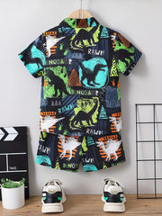 2pcs Toddler Boys Dinosaur Shirt & Shorts Set Kids Summer Clothes