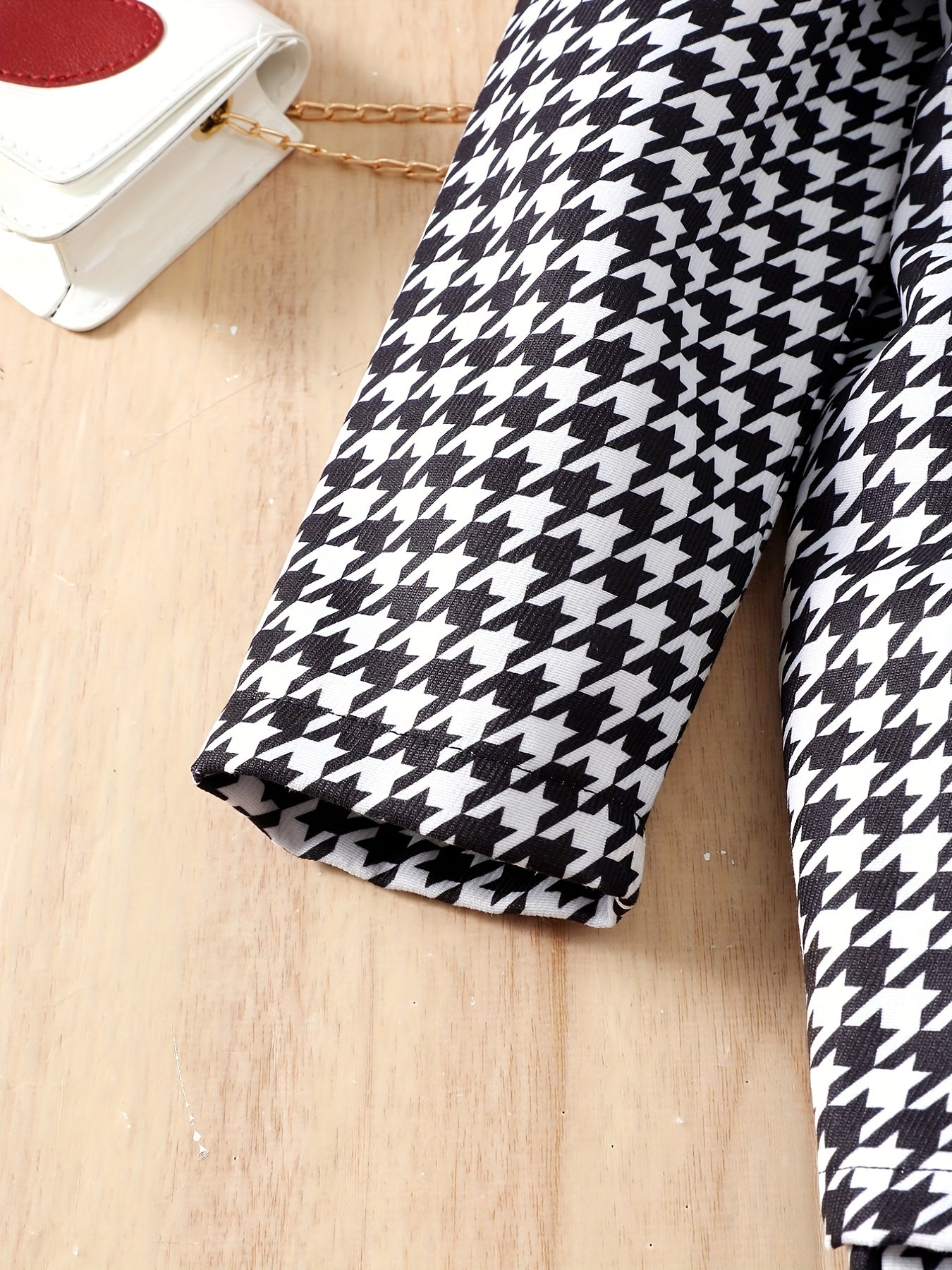 Girls' 3pcs Coat & Turtleneck Top & Skirts Set Houndstooth Print