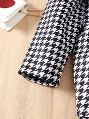 Girls' 3pcs Coat & Turtleneck Top & Skirts Set Houndstooth Print