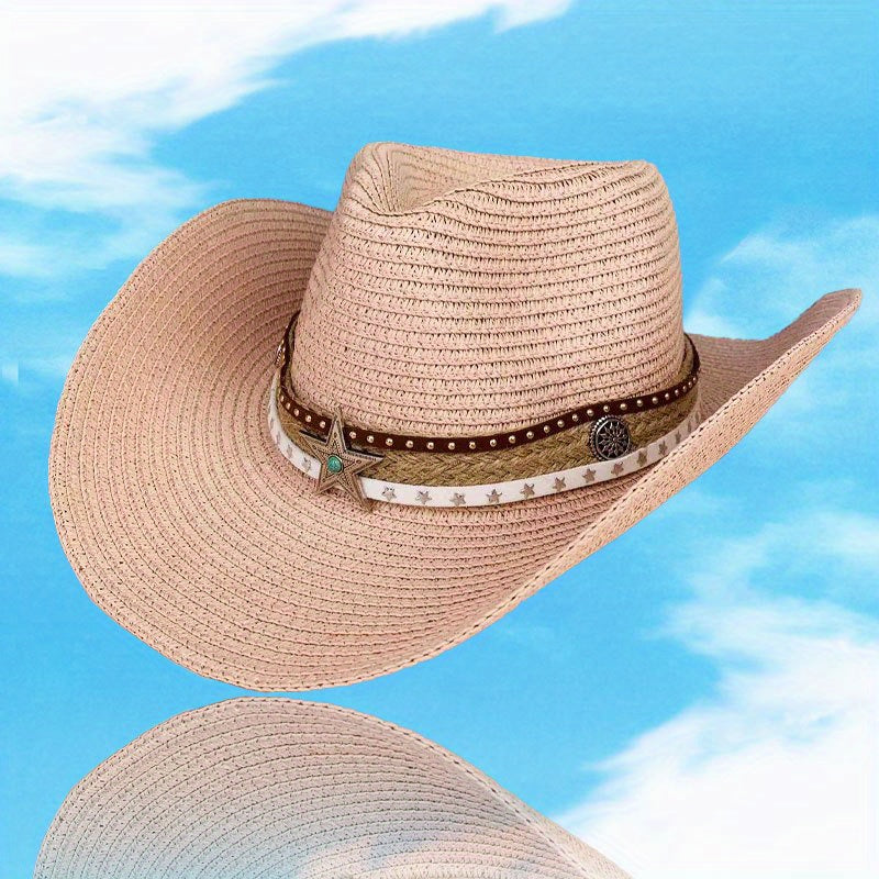 Breathable Sunshade Cowboy Hat With Pentagram for Outdoor Camping