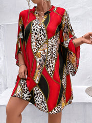 Colorblock Leopard Print Layered Sleeve Dress