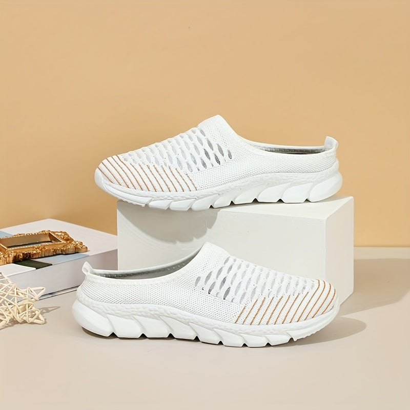 Women's Breathable Knit Mule Sneakers Lightweight Slip On Shoes