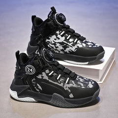 Boy's High Top Basketball Shoes Rotating Buckle Non Slip Sneakers