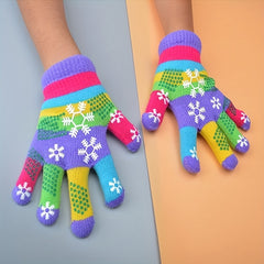 Kids Snowflakes Five Fingers Plus Velvet Gloves