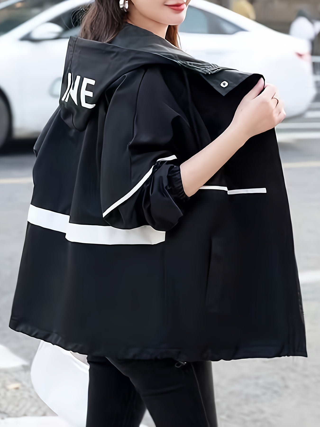 Drawstring Pocket Hooded Jacket for Women