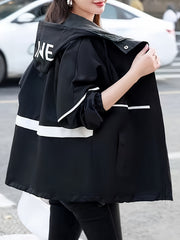 Drawstring Pocket Hooded Jacket for Women