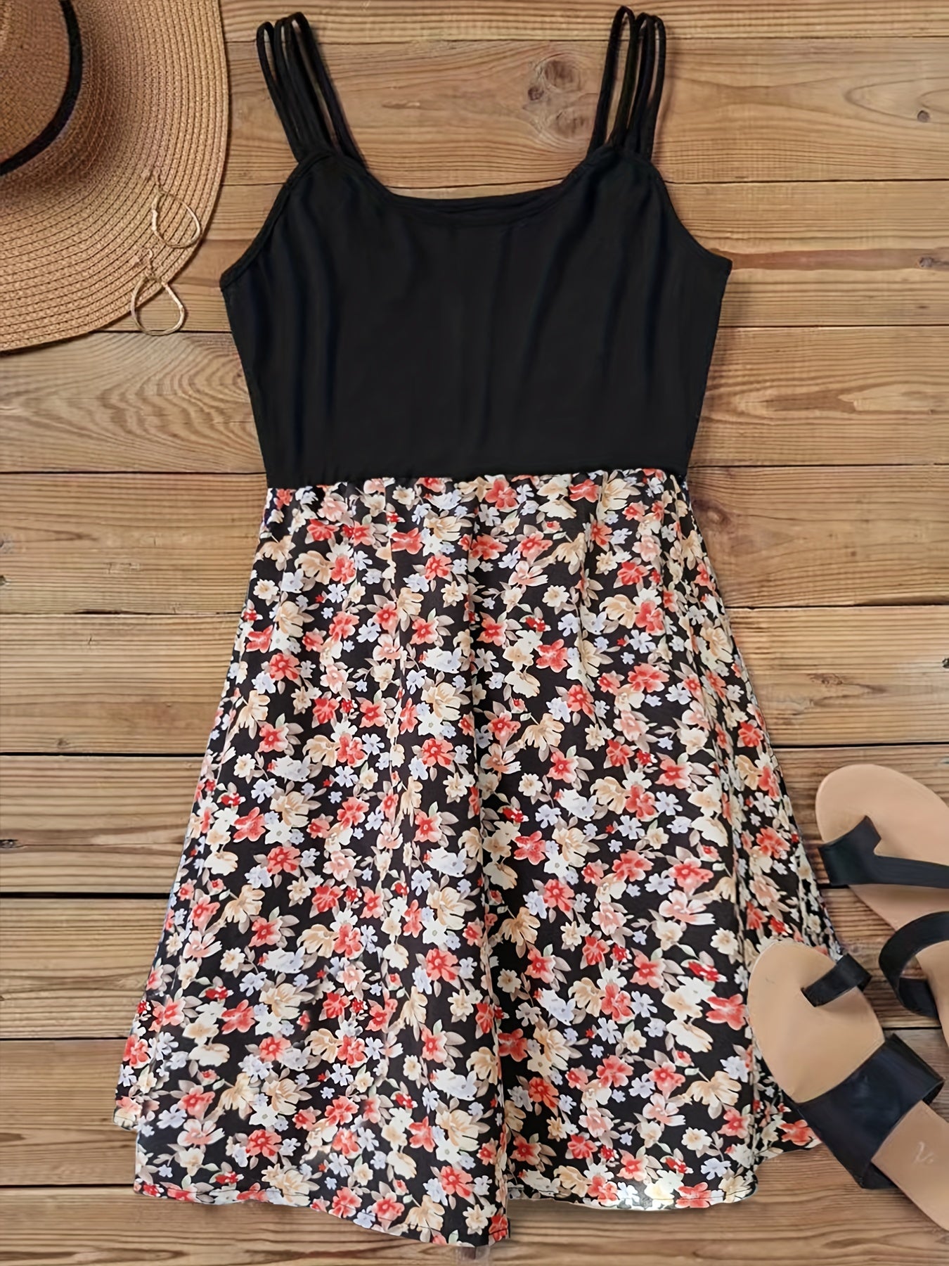 Floral Print Spaghetti Dress Sleeveless Summer Women's Clothing