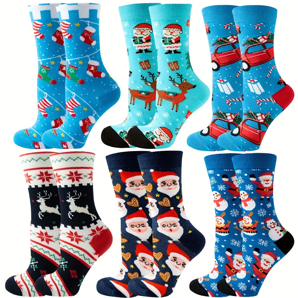 6 Pairs Cartoon Christmas Print Socks Women's Stockings