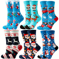 6 Pairs Cartoon Christmas Print Socks Women's Stockings