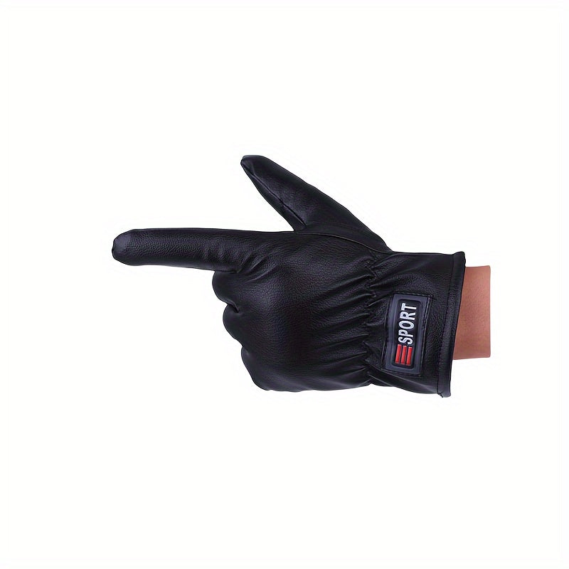 Men's Winter Motorcycle Leather Gloves Thick Cotton Plus Velvet Warm
