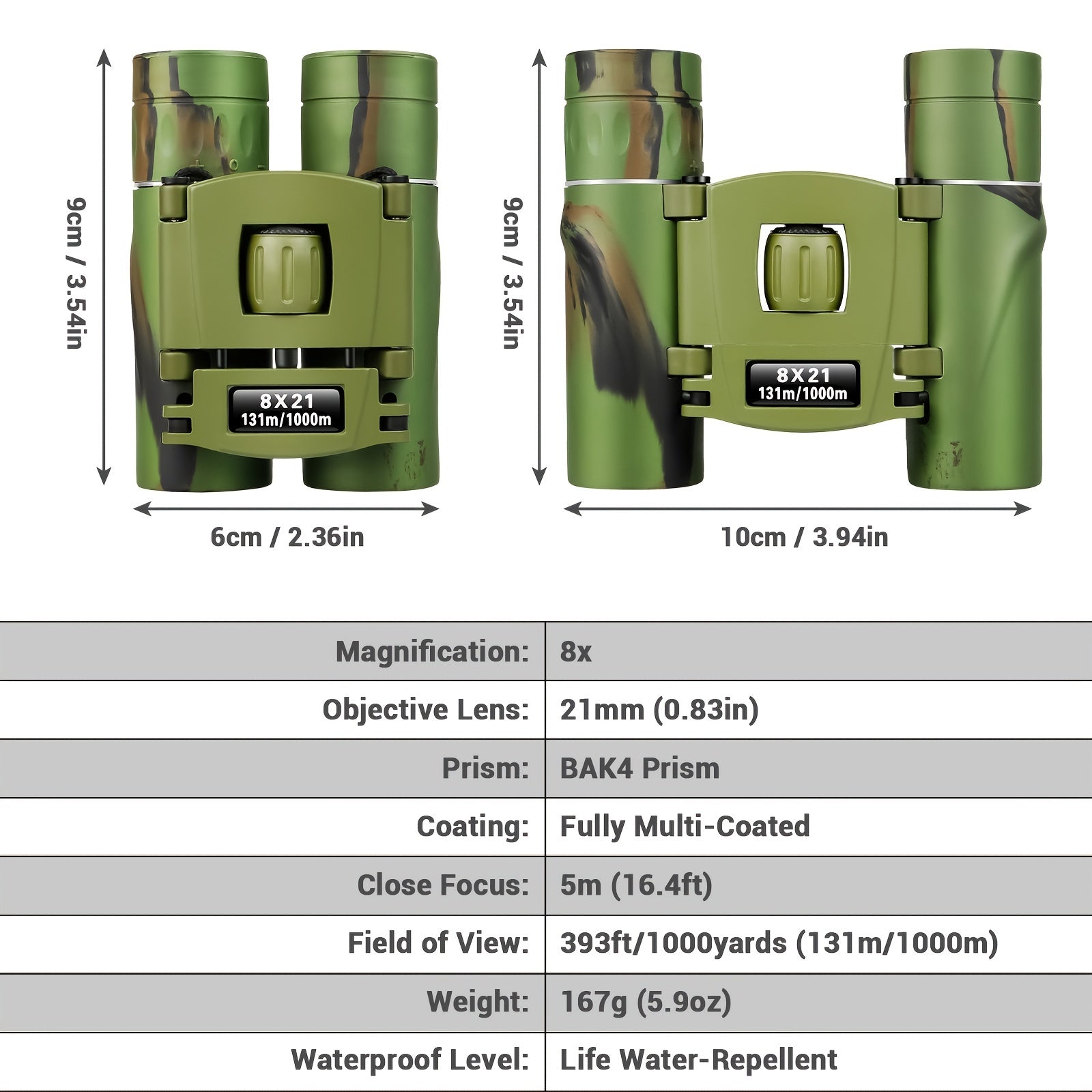 8x21 Compact Binoculars High Definition Lightweight Handheld Telescope