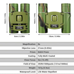 8x21 Compact Binoculars High Definition Lightweight Handheld Telescope