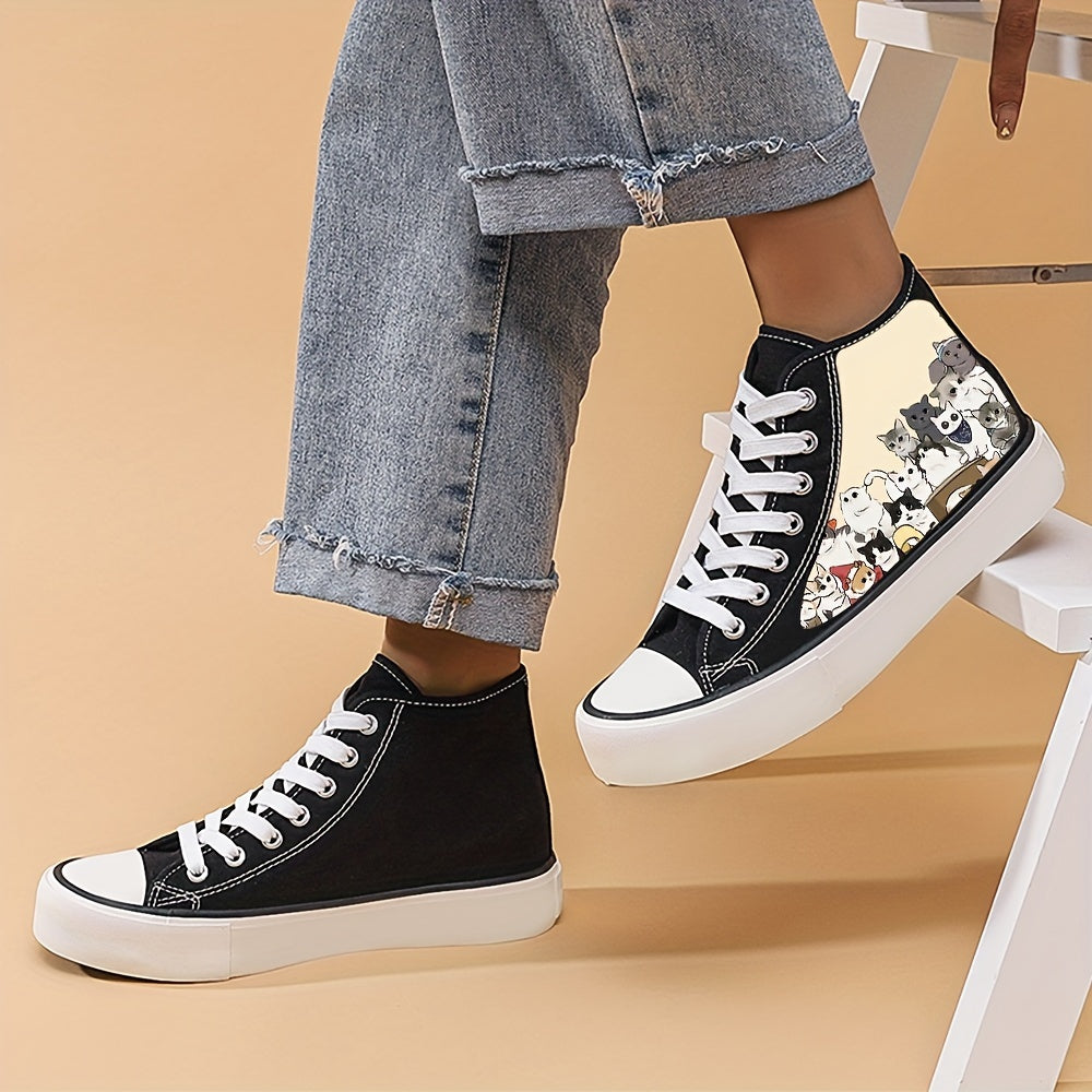 Cat Graphic Canvas High Top Sneakers for Women
