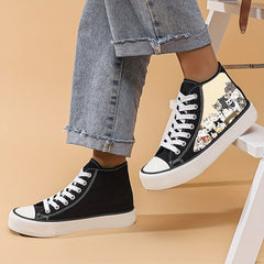 Cat Graphic Canvas High Top Sneakers for Women