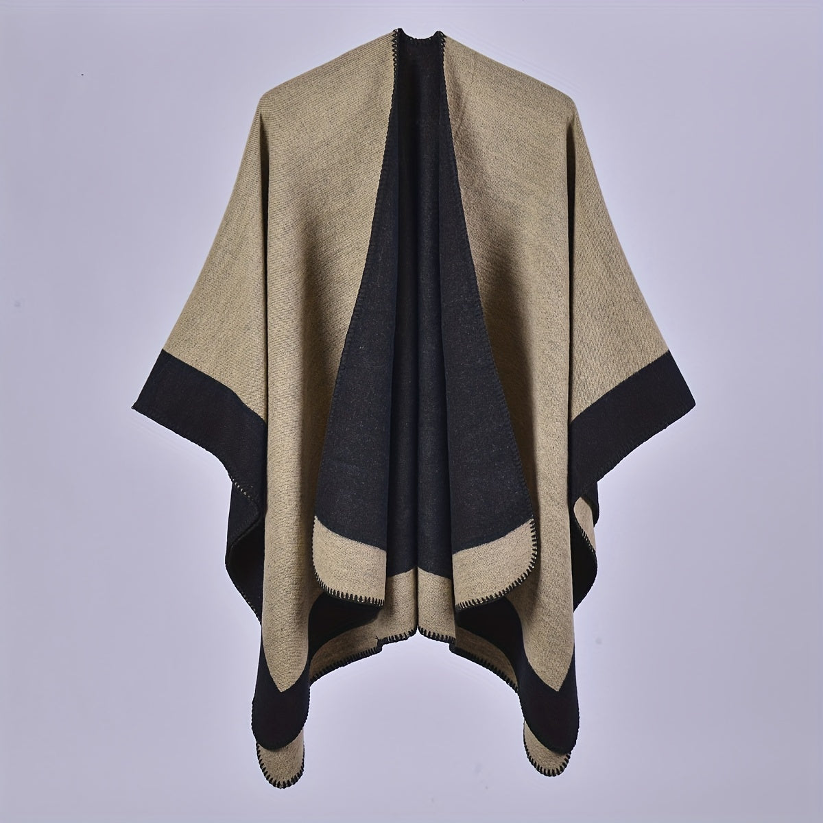 Striped Warm Shawl Large Windproof Cape for Women