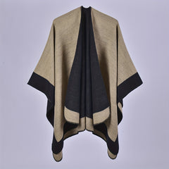Striped Warm Shawl Large Windproof Cape for Women