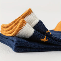 5 Pairs Boy's Cartoon Striped Crew Socks Comfy Casual Style Unisex
