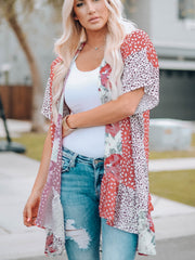 Botanical Floral Print Beach Cardigan Casual Loose Cover Ups Kimono