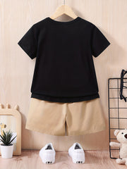Boys Bear Graphic Casual Outfit T-shirt & Shorts Kids Summer Clothes Sets