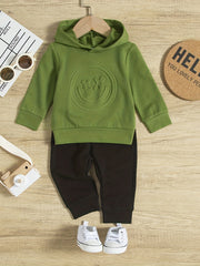 2pcs Baby Boys Casual Hooded Sweatshirt & Pants Set