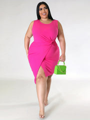 Women's Round Neck Ruched Slim Fit Dress