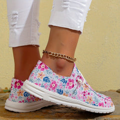 Women's Floral Pattern Boat Shoes Low Top Lace-Up Flats