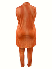 Striped Double Button Vest Coat & Pants 2 Piece Set