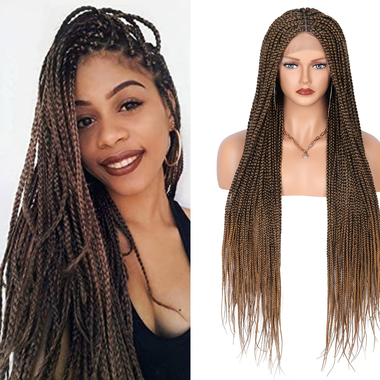 Synthetic Lace Braided Wigs for Women Girls Knotless Box Braids