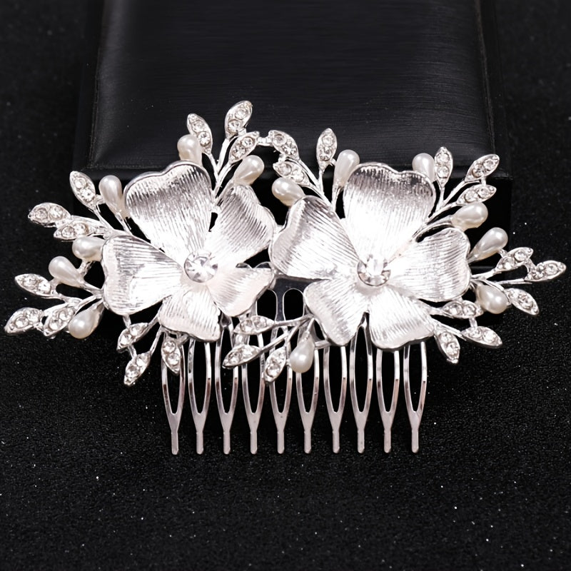 Crystal Pearl Flower Leaf Hairpin Hair Comb Clip Rhinestone Party Prom Bridal
