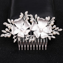 Crystal Pearl Flower Leaf Hairpin Hair Comb Clip Rhinestone Party Prom Bridal