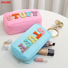 Waterproof Zipper Cosmetic Bag Embroidery Letter Coin Purse Organizer